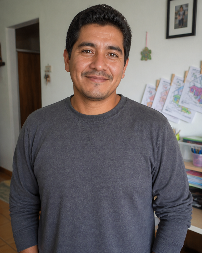Retrato de un padre en el área de tareas de casa